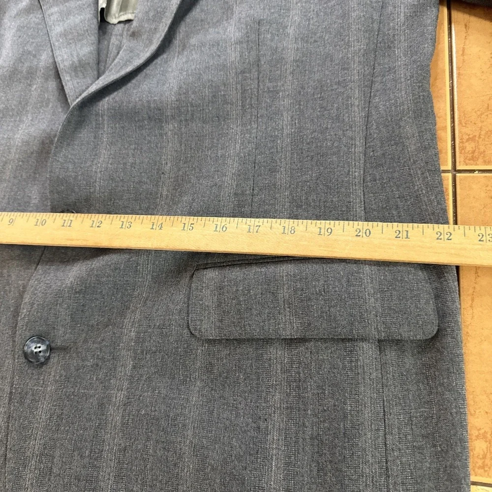 VTG Van Julian 2 Pc Wool Suit Blue Stripe Jacket Sz 44L Pants 38 x 30 USA Made